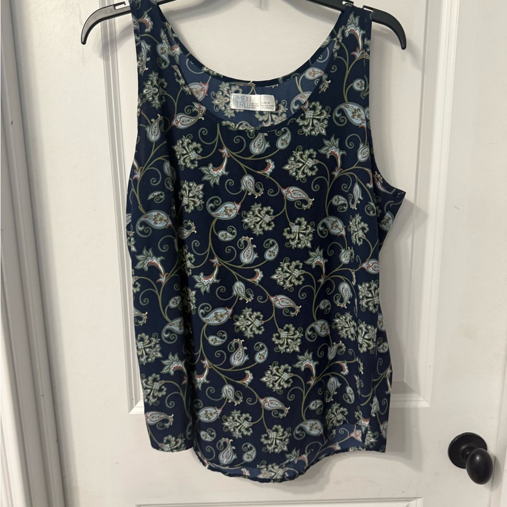 Time and Tru Navy Blue Floral Women's Blouse